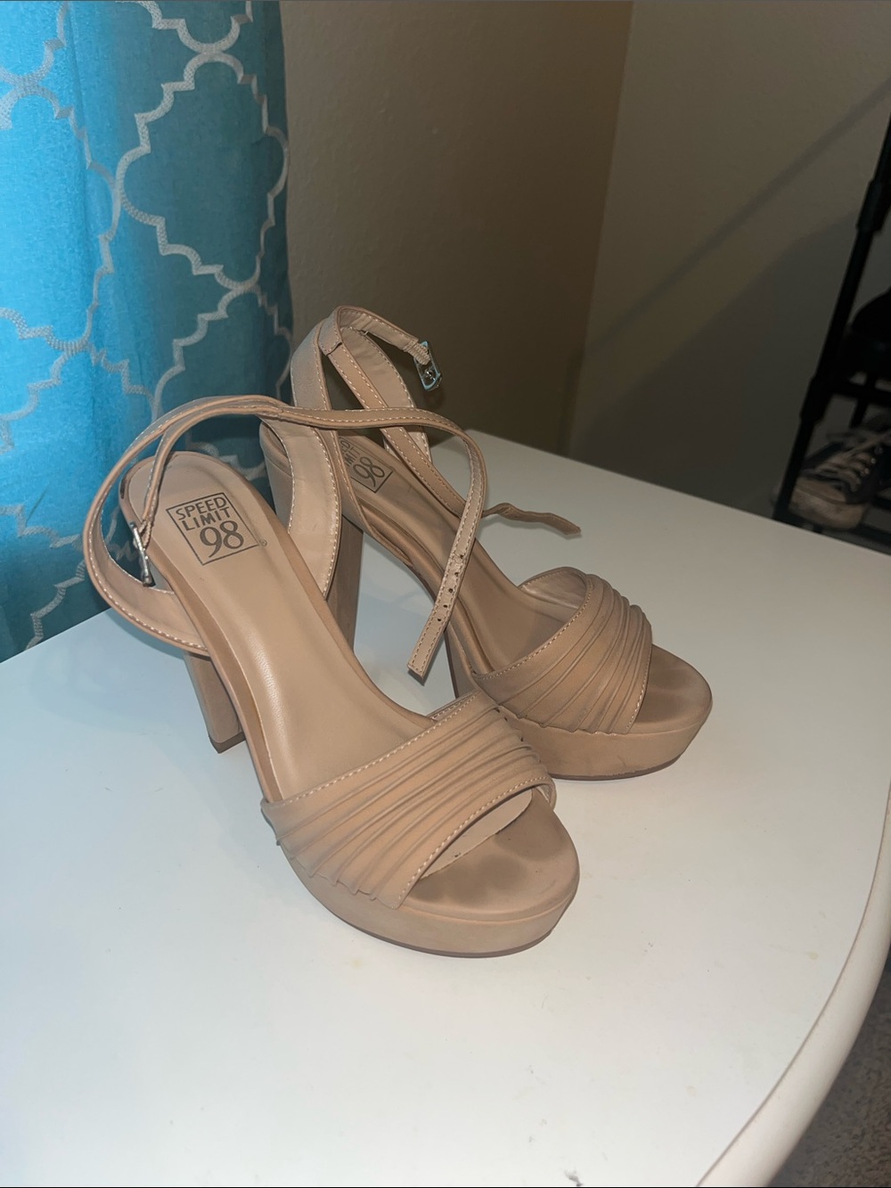 Speed Limit 98 Taupe Platform Sandal with Ankle Strap